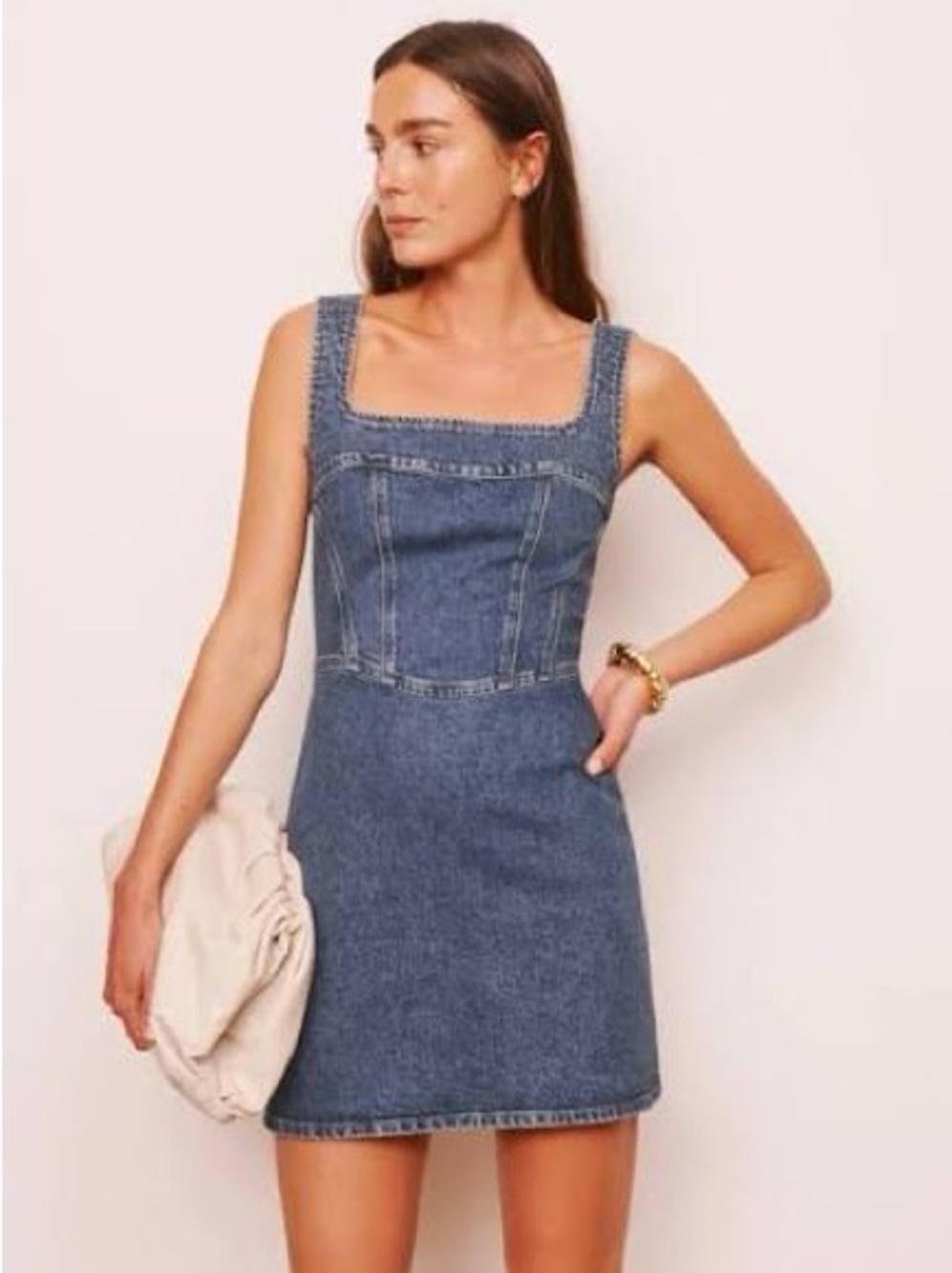 Reformation Davies Bustier Denim Mini Dress